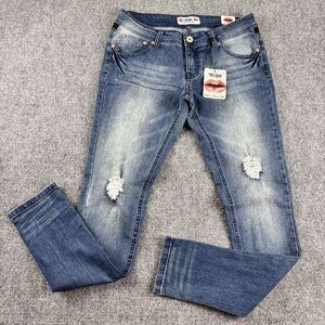WAM What About Me Jeans Juniors 3/4 NWT Low Rise Skinny Rhinestone Fleur De Lis